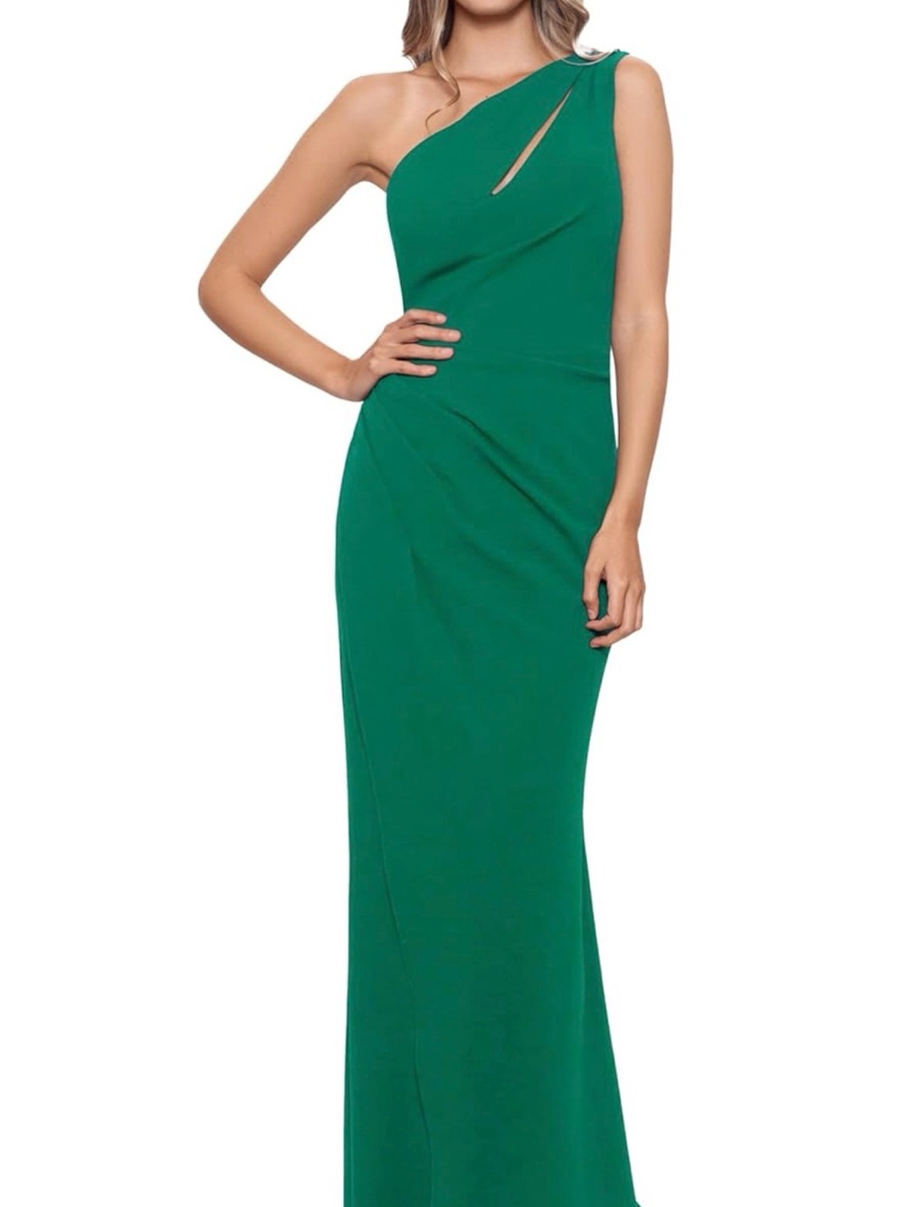 NWT Betsy & Adam One-Shoulder Emerald Green Gown